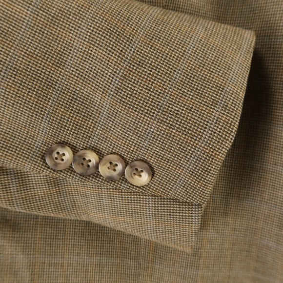 VINTAGE Tweed Jacket M Green Brown‎ Houndstooth Over Check 100% Wool Blazer 42L - Picture 4 of 16